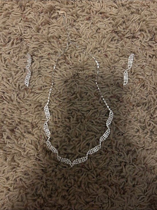 Jewelry - Crystal Wave Necklace and Earring Set - Silver Tone